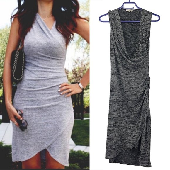 WILFRED FREE Izidora Bodycon Faux Wrap Jersey Knit Marled Gray Dress Size L - Picture 1 of 4